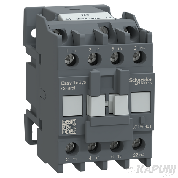 Контактор Schneider Electric трехполюсный EasyTeSys 1 нормально закрытый контакт 9 А категория применения для электродвигателей 220 В переменного тока 50 гц LC1E0901M5 LC1E0901M5 фото