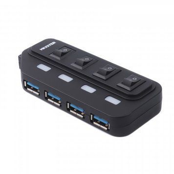 Хаб Maxxter USB 2.0 Type-A на 4 порта, 5V1A зарядка в комплекте, пластик, черный HU2A-4P-AC-02 HU2A-4P-AC-02 фото