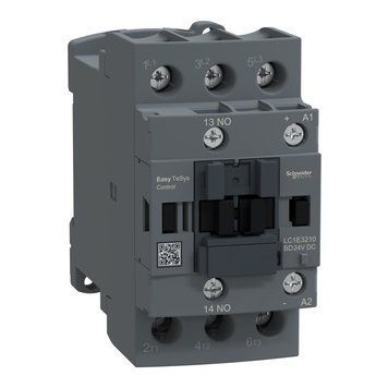 Контактор Schneider Electric EasyTeSys триполюсний 32 А/400 В категорія застосування для електродвигунів +1 нормально відкритий контакт напруга котушки 28 В постійного струму LC1E3210BD LC1E3210BD фото