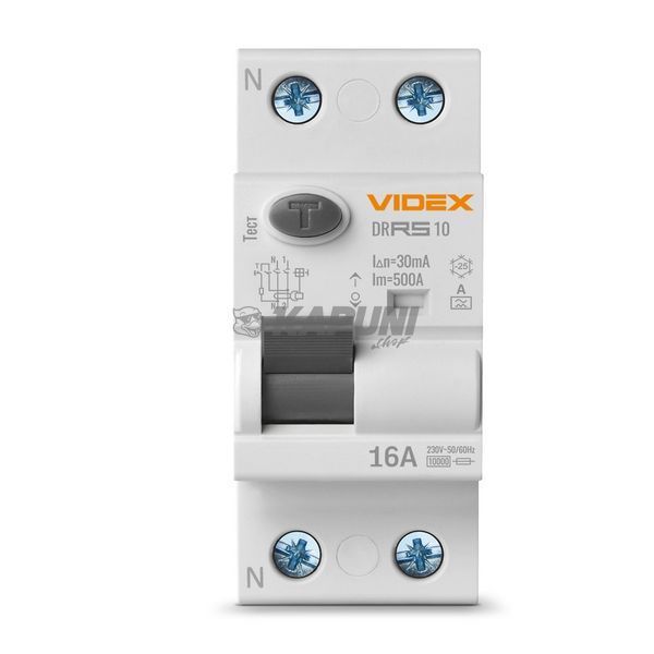 Дифференциальное реле VIDEX RESIST А 2п 30мА 10кА 16А VF-RS10-DR2А16 27112 фото