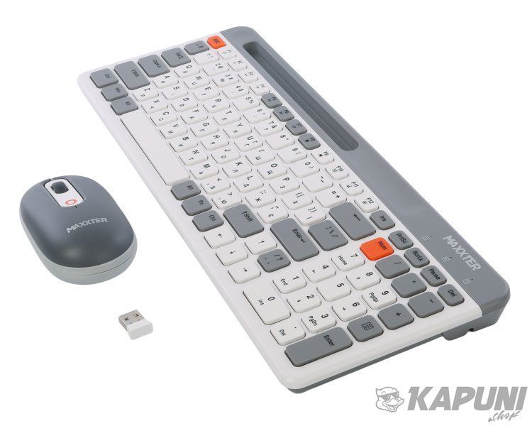 Беспроводной комплект Maxxter (клавиатура+мышка), ножничный механизм, белая с серым KMS-WCM-03G-UA KMS-WCM-03G-UA фото