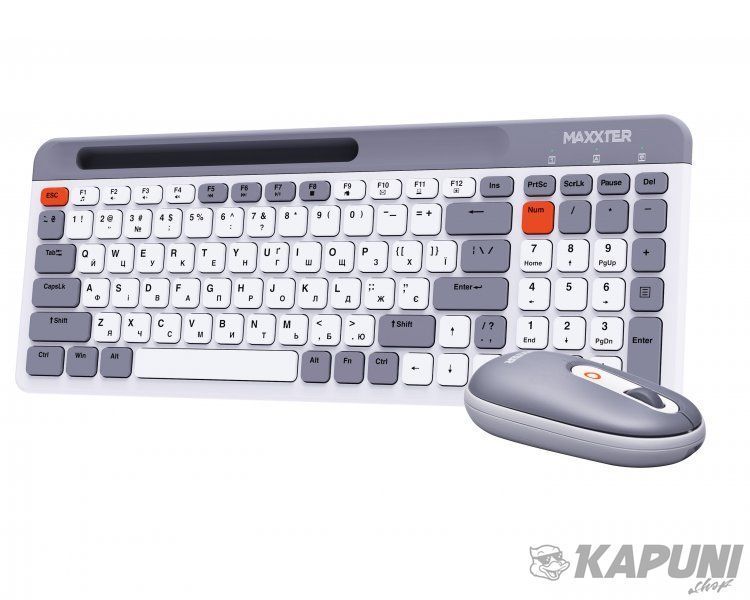 Беспроводной комплект Maxxter (клавиатура+мышка), ножничный механизм, белая с серым KMS-WCM-03G-UA KMS-WCM-03G-UA фото