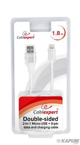 Кабель USB 2.0, A-папа/Lightning+microUSB, 1.8 м, с оплеткой и металлическими разъемами, CCB-USB2AM-mU8P-6 CCB-USB2AM-mU8P-6 фото