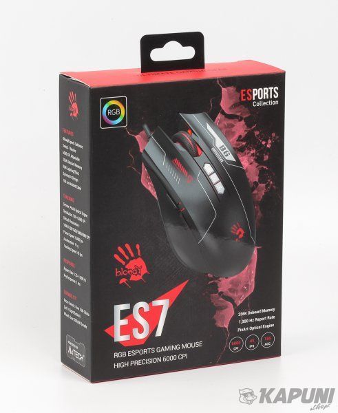 Игровая мышь Bloody, RGB, 6000 CPI, 10M щелчков Bloody ES7 Bloody (Esports Black) 631.38 фото