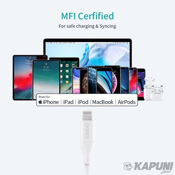 Кабель MFI, USB 2.0 Power Delivery (PD), C-тато/Lightning, 1 м, IP0040-WH IP0040-WH фото