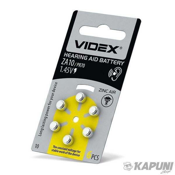 Батарейка повітряно цинкова VIDEX ZA10 (PR70) BLISTER 6, 1.45 V, 90 мА&middot;год ZA10 (PR70) B6 24216 фото