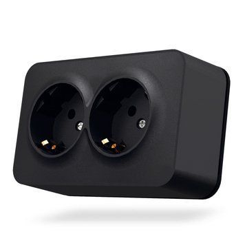 IP20 розетка наружная двойная с заземлением черный графіт VIDEX BINERA VF-BNS22G-BG 27077 фото