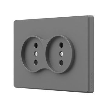 Розетка двойная без заземления серый графіт VIDEX NOTA, 250 V, IP20 VF-NT-SK2-GR 28874 фото