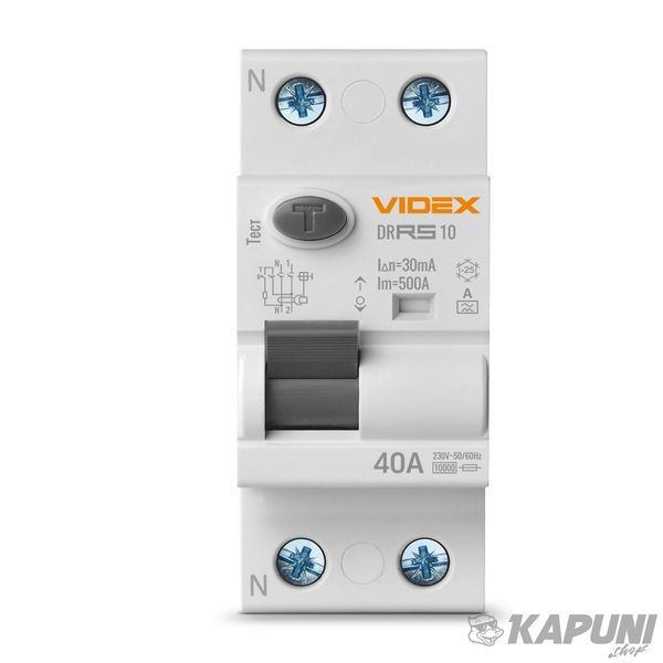 Дифференциальное реле VIDEX RESIST А 2п 30мА 10кА 40А VF-RS10-DR2А40 27114 фото
