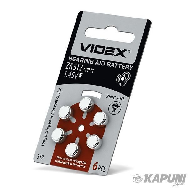 Батарейка повітряно цинкова VIDEX ZA312 (PR41) BLISTER 6, 1.45 V, 160 мА&middot;год ZA312 (PR41) B6 24218 фото