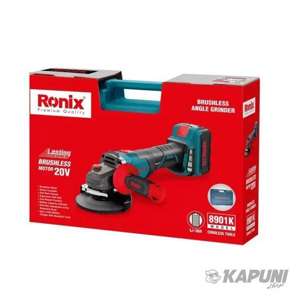 Кутова шліфувальна машина акумуляторна 20В, 4Ач х 2 Ronix 8901K 8901K фото