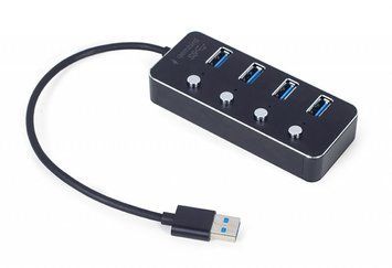 Хаб на 4 порта USB 3.0, с выключателями, пластик\металл, черный Gembird UHB-U3P4P-01 UHB-U3P4P-01 фото