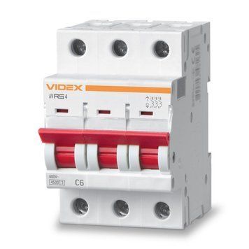 Автоматический выключатель RS4 3п 6А С 4,5кА VIDEX RESIST VF-RS4-AV3C06 26522 фото