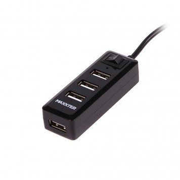 Хаб Maxxter USB 2.0 Type-A на 4 порта, 5V1A зарядка в комплекте, пластик, черный HU2A-4P-AC-03 HU2A-4P-AC-03 фото