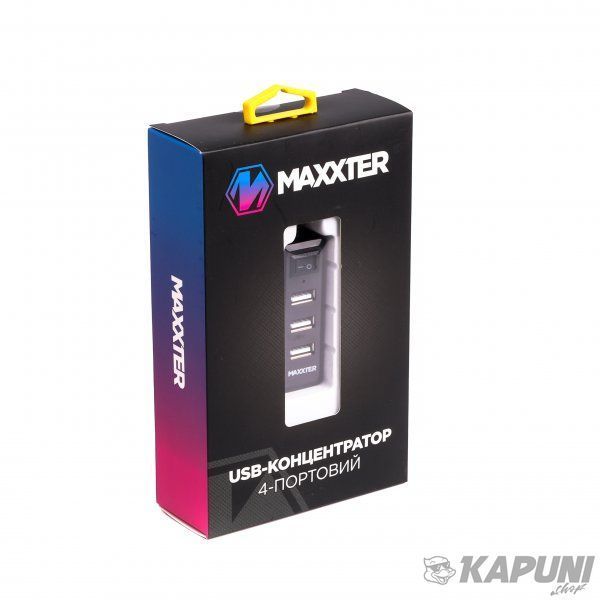 Хаб Maxxter USB 2.0 Type-A на 4 порти, 5V1A зарядка в комплекті, пластик, чорний HU2A-4P-AC-03 HU2A-4P-AC-03 фото