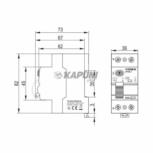 Дифференциальное реле VIDEX RESIST АС 2п 30мА 10кА 16А VF-RS10-DR2AC16 27104 фото