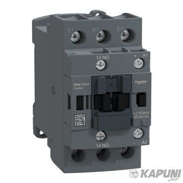 Контактор Schneider Electric EasyTeSys триполюсний 38 А/400 В категорія застосування для електродвигунів +1 нормально відкритий контакт напруга котушки 28 В постійного струму LC1E3810BD LC1E3810BD фото