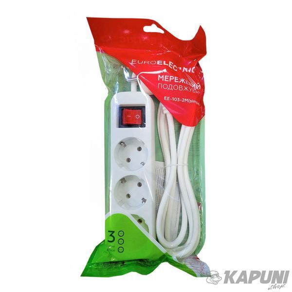 Сетевой фильтр-удлинитель simple Х3, 10А, 2М EUROELECTRIC EE-103-2M(simple) фото