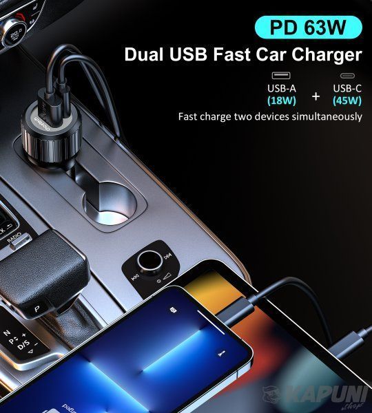 Автомобільний зарядний пристрій Choetech 63W USB + Type-C Black (TC0010-BK) TC0010-BK фото