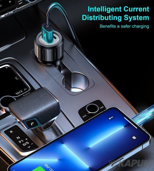 Автомобільний зарядний пристрій Choetech 63W USB + Type-C Black (TC0010-BK) TC0010-BK фото