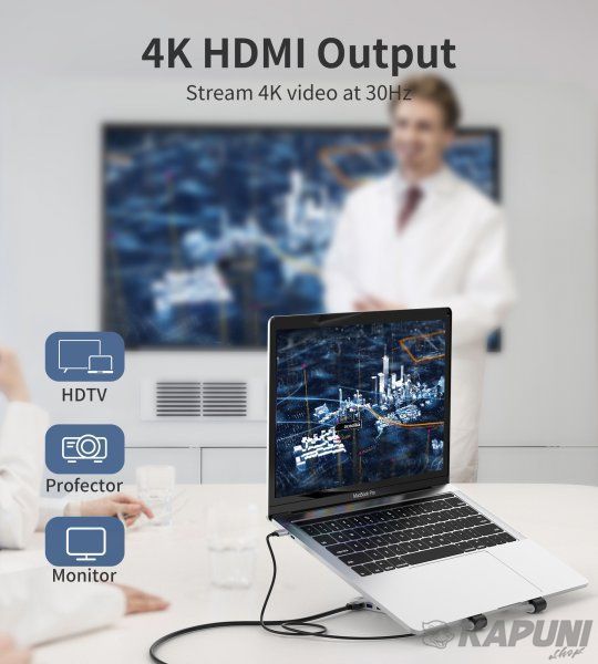Док станция USB-C 7-в-1 (HDMI/PD/картридер/USB-A/USB-C), алюминий Choetech HUB-M43-SL HUB-M43-SL фото