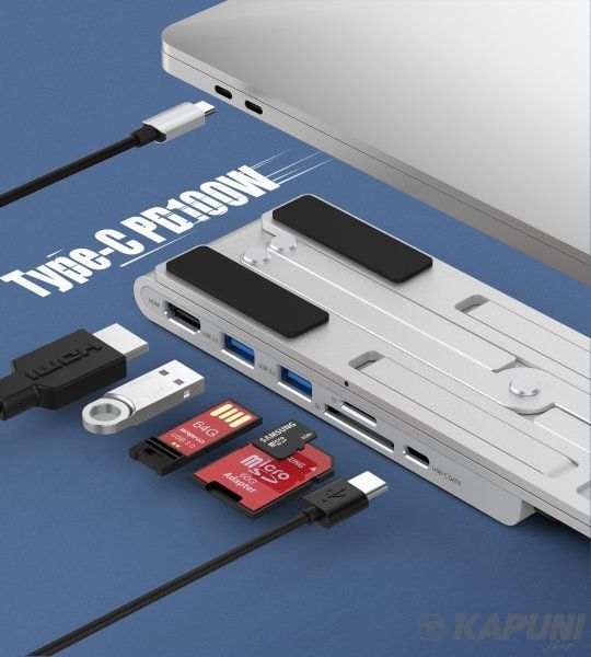 Док станция USB-C 7-в-1 (HDMI/PD/картридер/USB-A/USB-C), алюминий Choetech HUB-M43-SL HUB-M43-SL фото