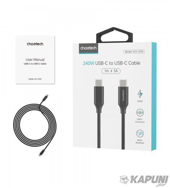 Кабель USB 2.0, 240w, C-тато/C-тато, 1 м, преміум, XCC-1035-BK XCC-1035-BK фото