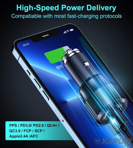 Автомобільний зарядний пристрій Choetech 63W USB + Type-C Black (TC0010-BK) TC0010-BK фото