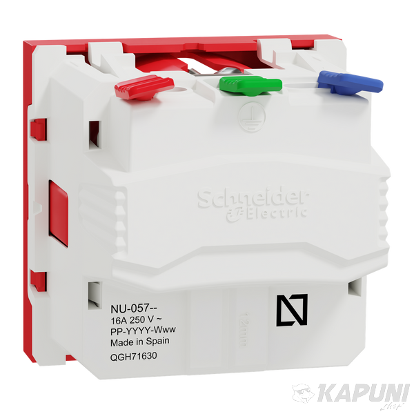 Розетка Schneider Electric Unica New с заземлением и защитными шторками 2 модуля красная NU305703 NU305703 фото