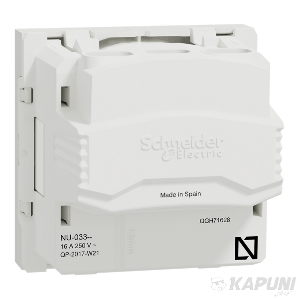 Розетка Schneider Electric Unica New без заземления с защитными шторками 2 модуля белая NU303318 NU303318 фото