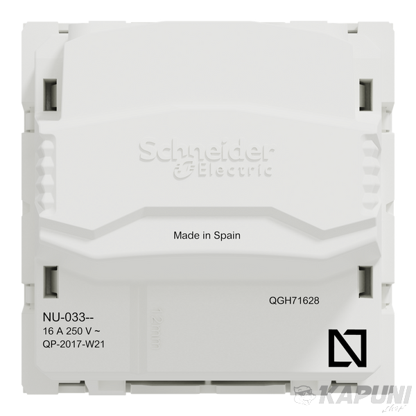 Розетка Schneider Electric Unica New без заземления с защитными шторками 2 модуля белая NU303318 NU303318 фото