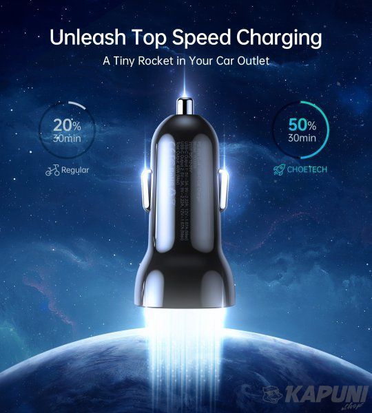 Автомобільний зарядний пристрій Choetech 40W 2хType-C Black (TC0008-BK) TC0008-BK фото