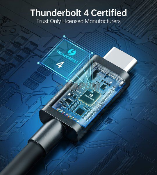 Кабель Thunderbolt4 (40Gbps) Power Delivery (PD) 100 Ватт, 8K@60Hz, C-папа/C-папа, 0.8 м, премиум, A3010-BK A3010-BK фото