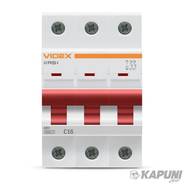 Автоматический выключатель RS4 3п 16А С 4,5кА VIDEX RESIST VF-RS4-AV3C16 26524 фото