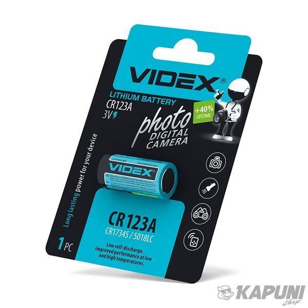 Батарейка літієва VIDEX CR123A 1 шт. BLISTER CARD, 3 V, 1500 мА&middot;год CR123A 1pc 23459 фото