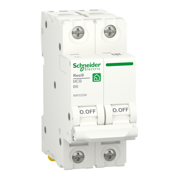 Автоматичний вимикач RESI9 Schneider Electric 6 А, 2P, крива B, 6кА R9F02206 фото