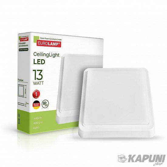 LED Світильник квадратний накладний 13W-4000K EUROLAMP LED-NLS-13/40(GM) фото