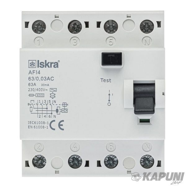 Устройство защитного отключения ISKRA AFI4 63 А 3P+N 0,03 А 786101159000 786101159000 фото