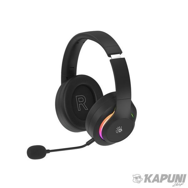 Игровые беспроводные наушники с микрофоном, RGB подсветка, Bluetooth+2.4GHz+3.5 jack Bloody GR520 (Black) фото