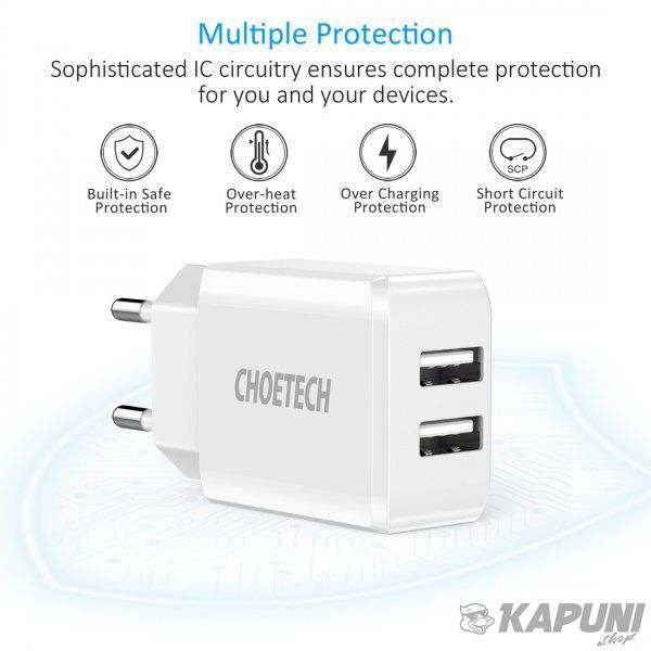 Сетевое зарядное устройство Choetech 2A 2USB White (C0030EU-WH) C0030EU-WH фото
