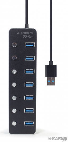Хаб на 7 портов USB 3.0, с выключателями, пластик\металл, черный Gembird UHB-U3P7P-01 UHB-U3P7P-01 фото