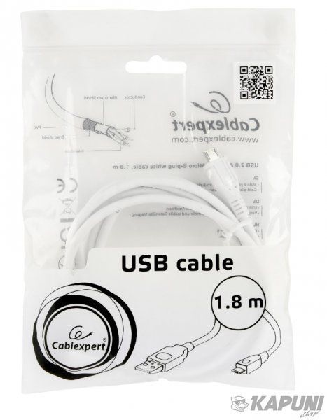 Кабель micro USB 2.0, A-папа/micro B-папа, 1.8 м, премиум, CCP-mUSB2-AMBM-6-W CCP-mUSB2-AMBM-6-W фото