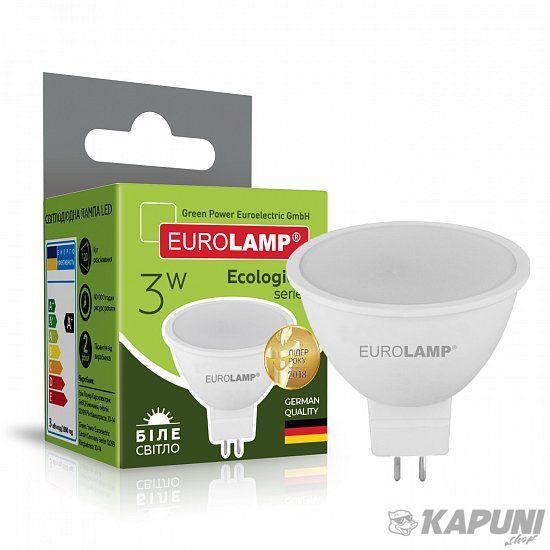 LED Лампа точкова EUROLAMP MR16-3W-GU5.3-4000K LED-SMD-03534(P) фото