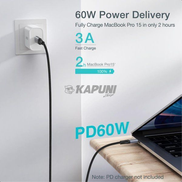 Кабель USB 2.0 C-тато/C-тато, 60 ватт, 1,2 м, преміум, XCC-1003-BK XCC-1003-BK фото
