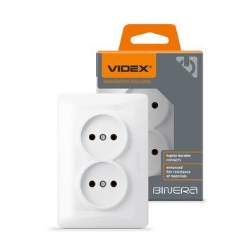 Розетка двойная белая VIDEX BINERA, 250 V, IP20 VF-BNSK2-W 24433 фото