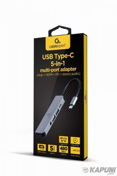 Док станция USB-C 5-в-1 (хаб/HDMI/PD/Аудио 3,5), серый Cablexpert A-CM-COMBO5-02 A-CM-COMBO5-02 фото