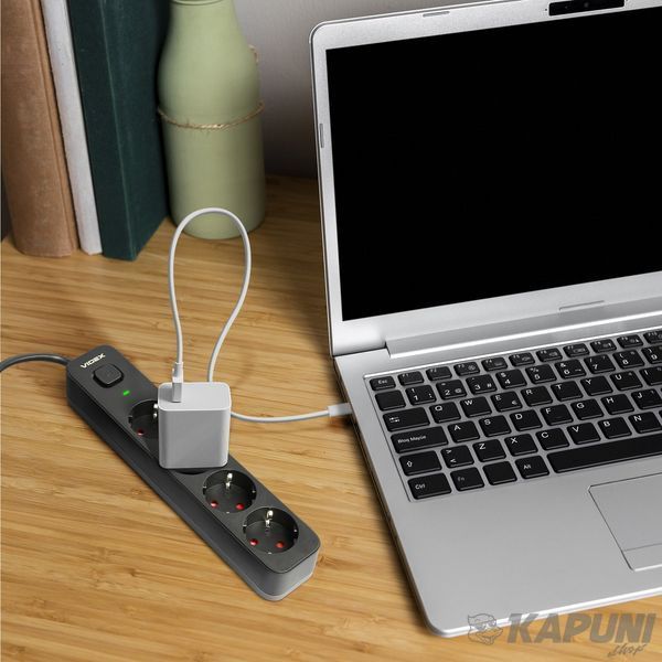Мережевий подовжувач VIDEX ONCORD з/з 4п 3м (3x1.5мм) з кнопкою Black VF-PD43G-B 27688 фото