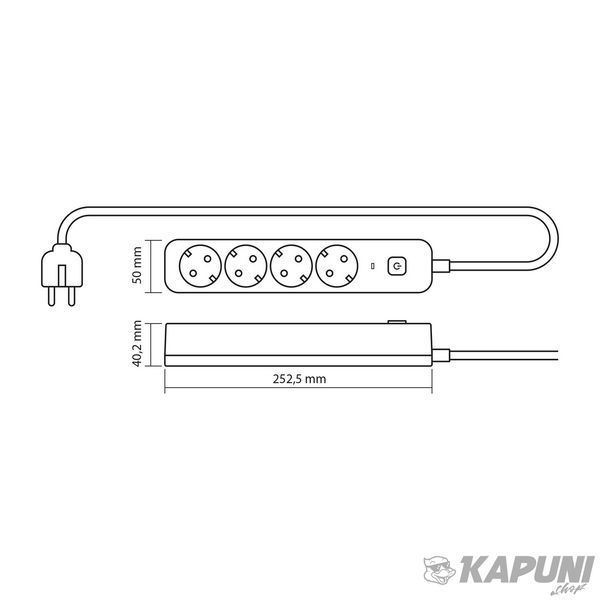 Мережевий подовжувач VIDEX ONCORD з/з 4п 3м (3x1.5мм) з кнопкою Black VF-PD43G-B 27688 фото