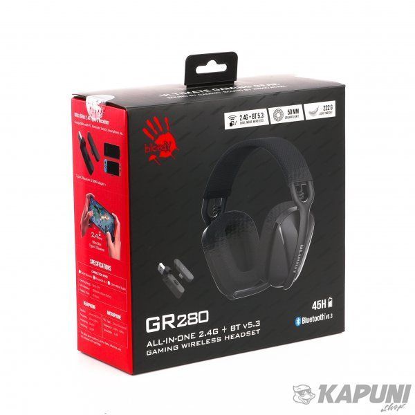 Ігрові бездротові навушники з мікрофоном Bloody Bluetooth + 2.4GHz + 3.5 jack GR280 (Sports Black) #N/A фото