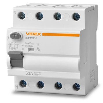 Дифференциальное реле VIDEX RESIST АС 4п 30мА 10кА 63А VF-RS10-DR4AC63 27111 фото